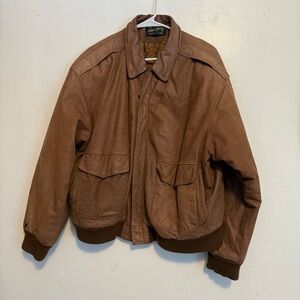 New York Classic‎ Leather Men's Brown Bomber Jacket Size Large Full Zip